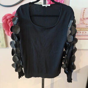 Sioni Milano Black Dot Embellished Sleeve Sweater